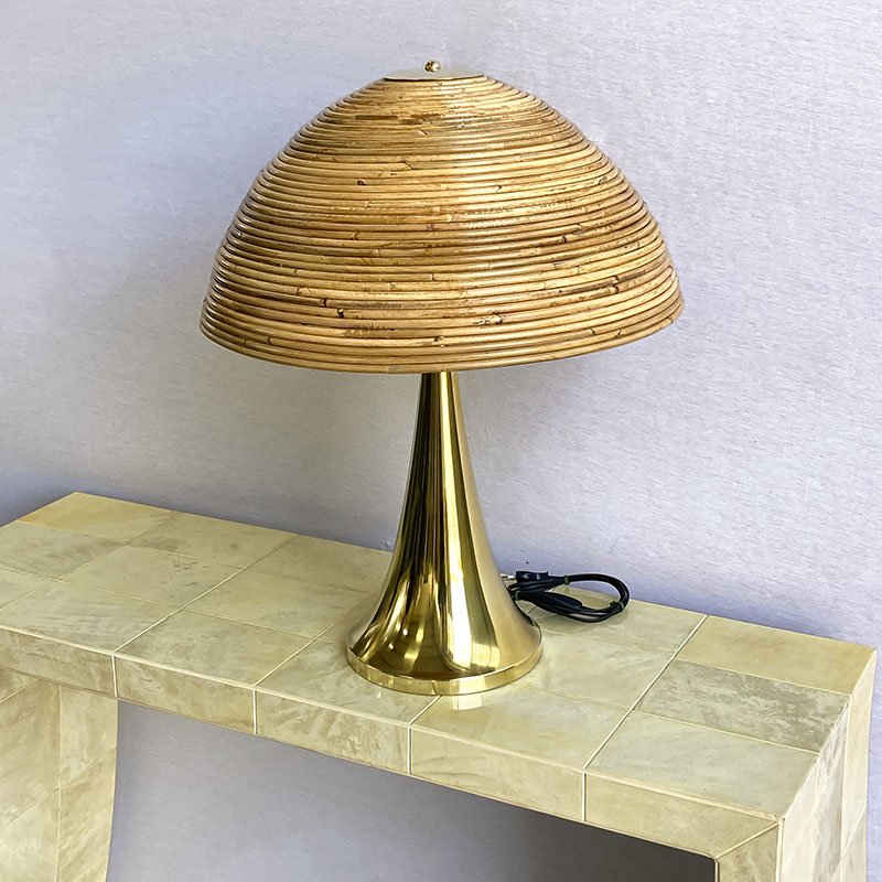 Polished Brass Table Lamps in Bamboo, 1980s, Set of 2