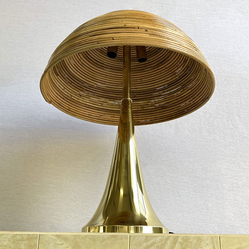 Polished Brass Table Lamps in Bamboo, 1980s, Set of 2