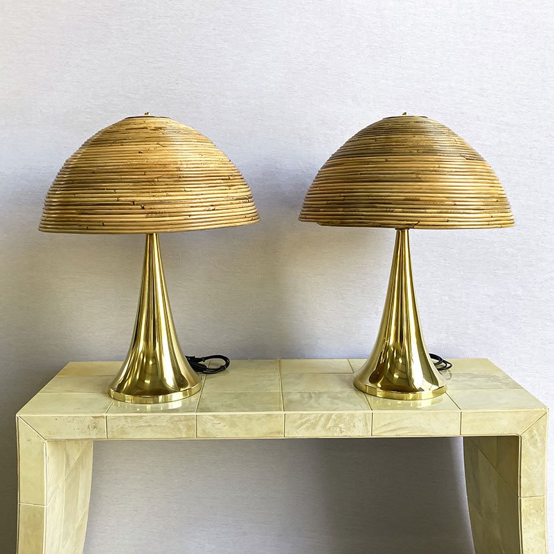 Polished Brass Table Lamps in Bamboo, 1980s, Set of 2