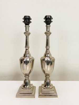 Polished Nickel Urn Shape Shining Silver Table Lamps, 1990s, Set of 2-WZZ-1742431