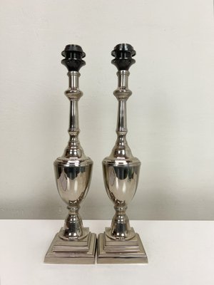 Polished Nickel Urn Shape Shining Silver Table Lamps, 1990s, Set of 2-WZZ-1742431