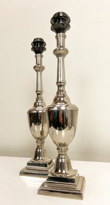 Polished Nickel Urn Shape Shining Silver Table Lamps, 1990s, Set of 2-WZZ-1742431