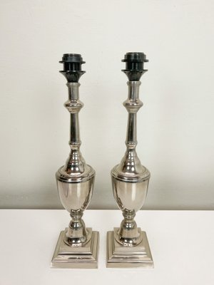 Polished Nickel Urn Shape Shining Silver Table Lamps, 1990s, Set of 2-WZZ-1742431