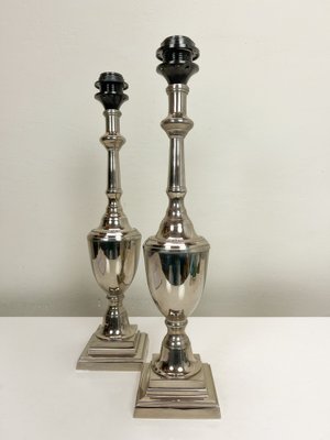 Polished Nickel Urn Shape Shining Silver Table Lamps, 1990s, Set of 2-WZZ-1742431