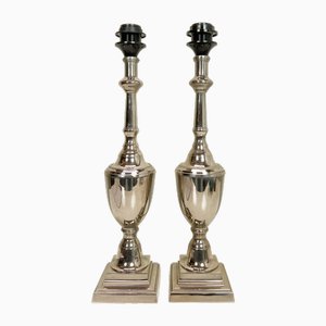 Polished Nickel Urn Shape Shining Silver Table Lamps, 1990s, Set of 2-WZZ-1742431