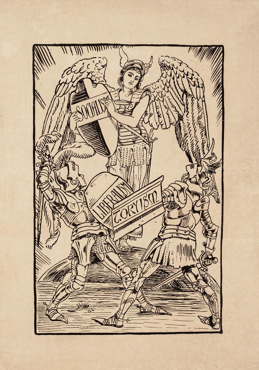 Political Satire - Original Woodcut Paper by Unknown British Artist - Late 1800 Late 19th Century