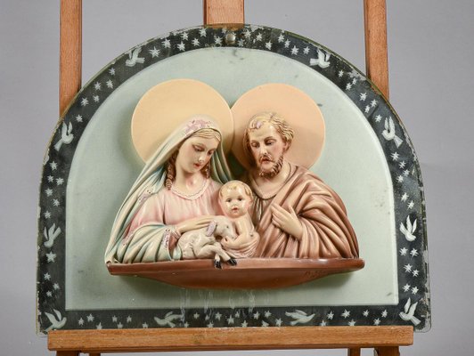 Polychrome & Gesso Holy Family with Mirror and Decorations, Italy, 1950s-RAQ-1319809