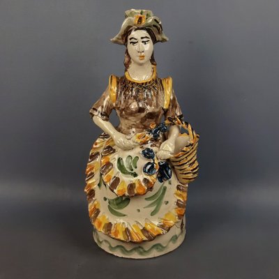 Polychrome Majolica Sculpture of Woman with Basket and Flowers from Caltagirone, 1950s-PWG-2041269