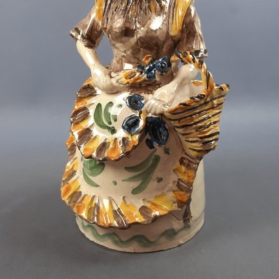 Polychrome Majolica Sculpture of Woman with Basket and Flowers from Caltagirone, 1950s-PWG-2041269