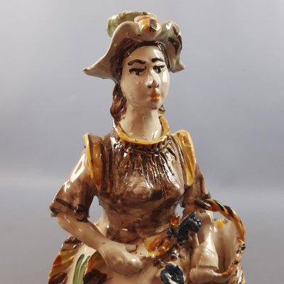 Polychrome Majolica Sculpture of Woman with Basket and Flowers from Caltagirone, 1950s-PWG-2041269