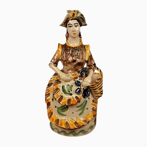 Polychrome Majolica Sculpture of Woman with Basket and Flowers from Caltagirone, 1950s-PWG-2041269