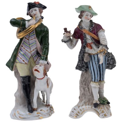 Polychrome Porcelains Hunters from Real Fabrica Napoli, 1800s, Set of 2-ZCI-752100