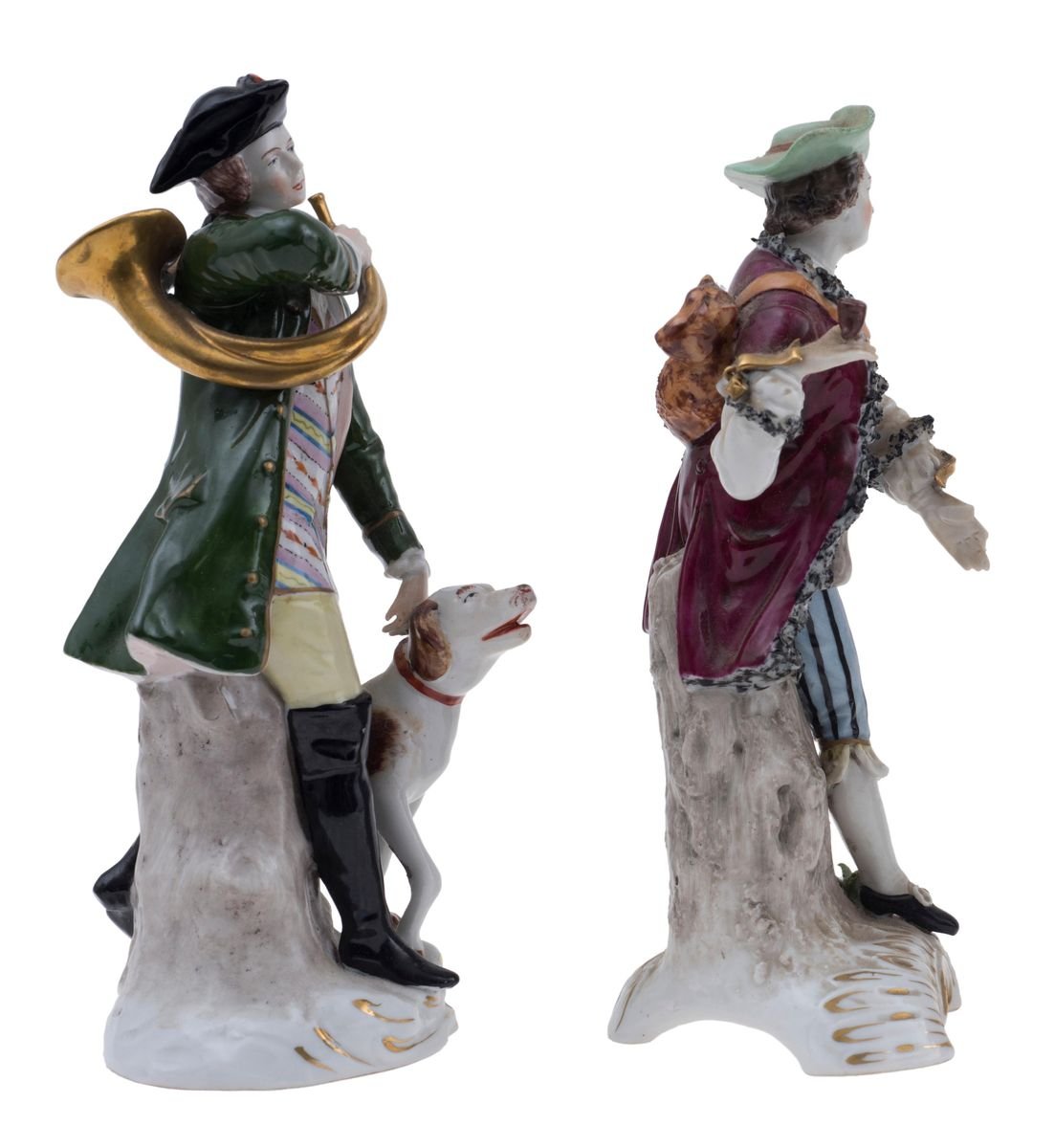 Polychrome Porcelains Hunters from Real Fabrica Napoli, 1800s, Set of 2