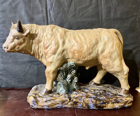 Polychrome Sculpture of Bull, 1900s, Glazed Terracotta-WRQ-1742138