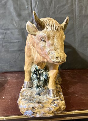 Polychrome Sculpture of Bull, 1900s, Glazed Terracotta-WRQ-1742138