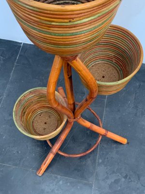 Polychrome Wicker and Bamboo Vase Holder Tripods, 1970s-IJR-1382795