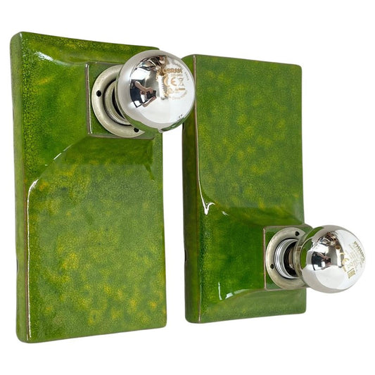 Pop Art Fat Lava Green Wall Lights attributed to Hustadt Leuchten, Germany, 1970s, Set of 2