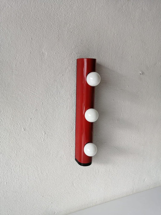 Pop Art German Red Plastic Vertical Triple Socket Backstage Wall Lamp, 1970s