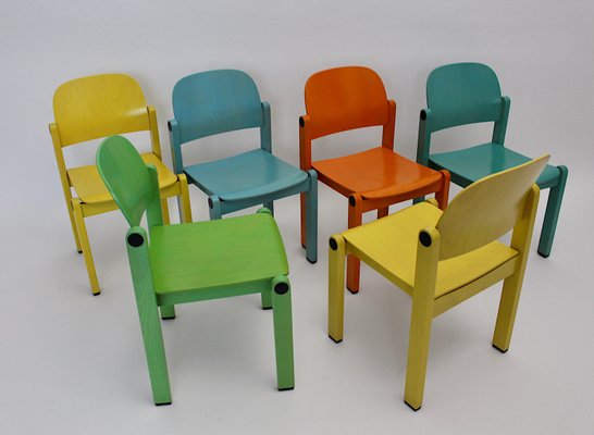 Pop Art Multicolored Dining Chairs, 1980s, Set of 6-NB-657466