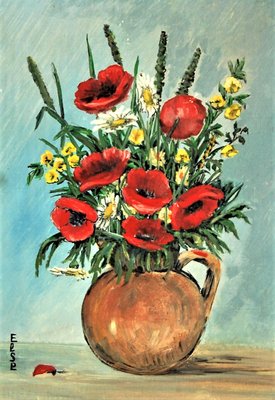 Poppies and Wildflowers, Oil on Wood-ZYI-1196111