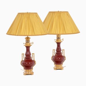 Porcelain and Gilded Bronze Sang-De-Boeuf Table Lamps, 1880s, Set of 2-CEJ-1807405