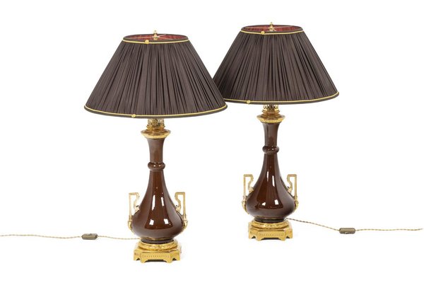 Porcelain and Gilt Bronze Lamps, 1880, Set of 2-CEJ-1639572