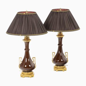 Porcelain and Gilt Bronze Lamps, 1880, Set of 2-CEJ-1639572