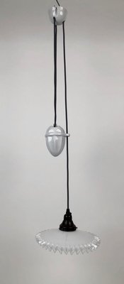 Porcelain and Handmade Glass Counterweight Pendant Lamp, 1900s-BAF-763465