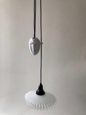 Porcelain and Handmade Glass Counterweight Pendant Lamp, 1900s-BAF-763465