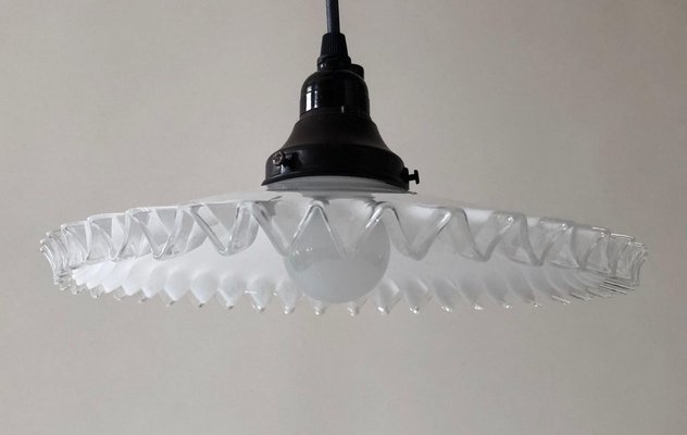 Porcelain and Handmade Glass Counterweight Pendant Lamp, 1900s-BAF-763465