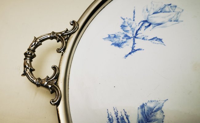 Porcelain and Metal Tray from Rörstrand, 1900s-ELB-1273953