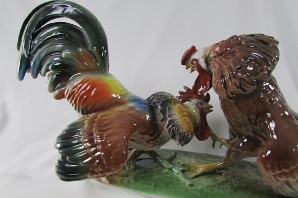 Porcelain Cockfight Sculpture by Szabo Zoltan-RDN-1154702