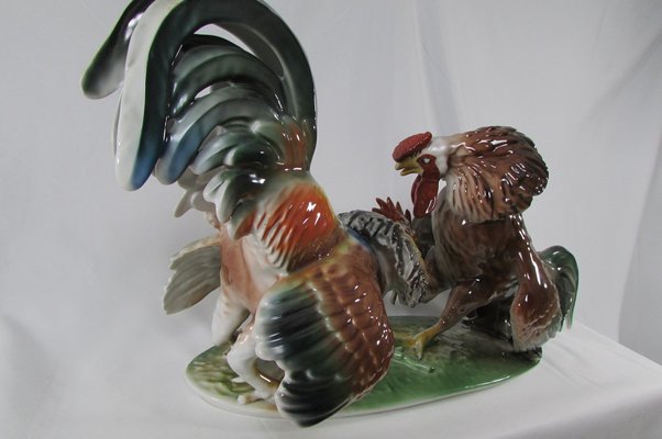 Porcelain Cockfight Sculpture by Szabo Zoltan-RDN-1154702