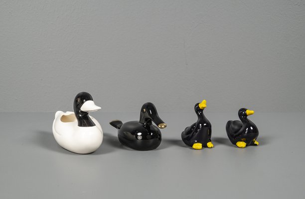 Porcelain Ducks in Black & White, 1970s, Set of 4-VLO-1286929