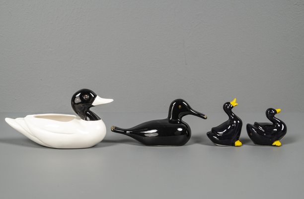 Porcelain Ducks in Black & White, 1970s, Set of 4-VLO-1286929