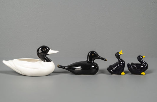 Porcelain Ducks in Black & White, 1970s, Set of 4