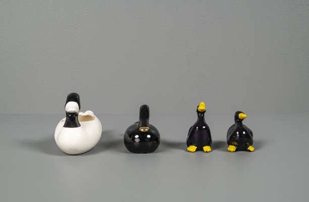 Porcelain Ducks in Black & White, 1970s, Set of 4-VLO-1286929