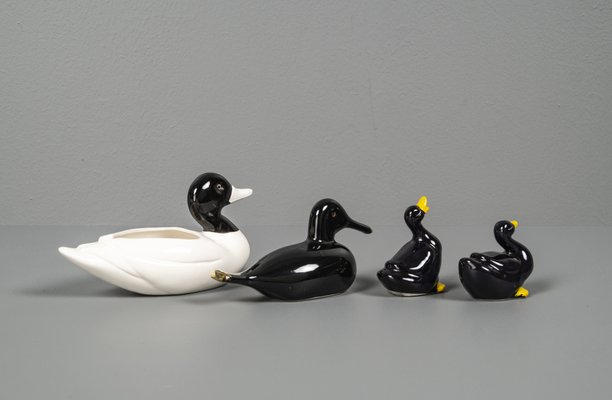 Porcelain Ducks in Black & White, 1970s, Set of 4-VLO-1286929