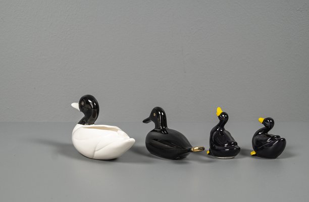 Porcelain Ducks in Black & White, 1970s, Set of 4-VLO-1286929