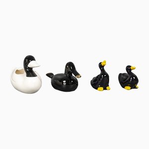 Porcelain Ducks in Black & White, 1970s, Set of 4-VLO-1286929