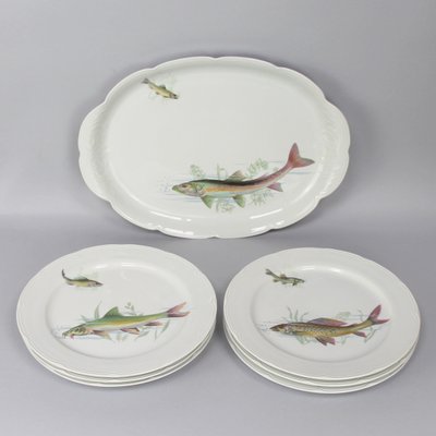 Porcelain Fish Dishes and Tray Set, 1960s, Set of 7-NE-1050727