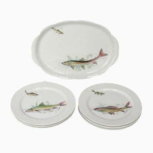 Porcelain Fish Dishes and Tray Set, 1960s, Set of 7-NE-1050727