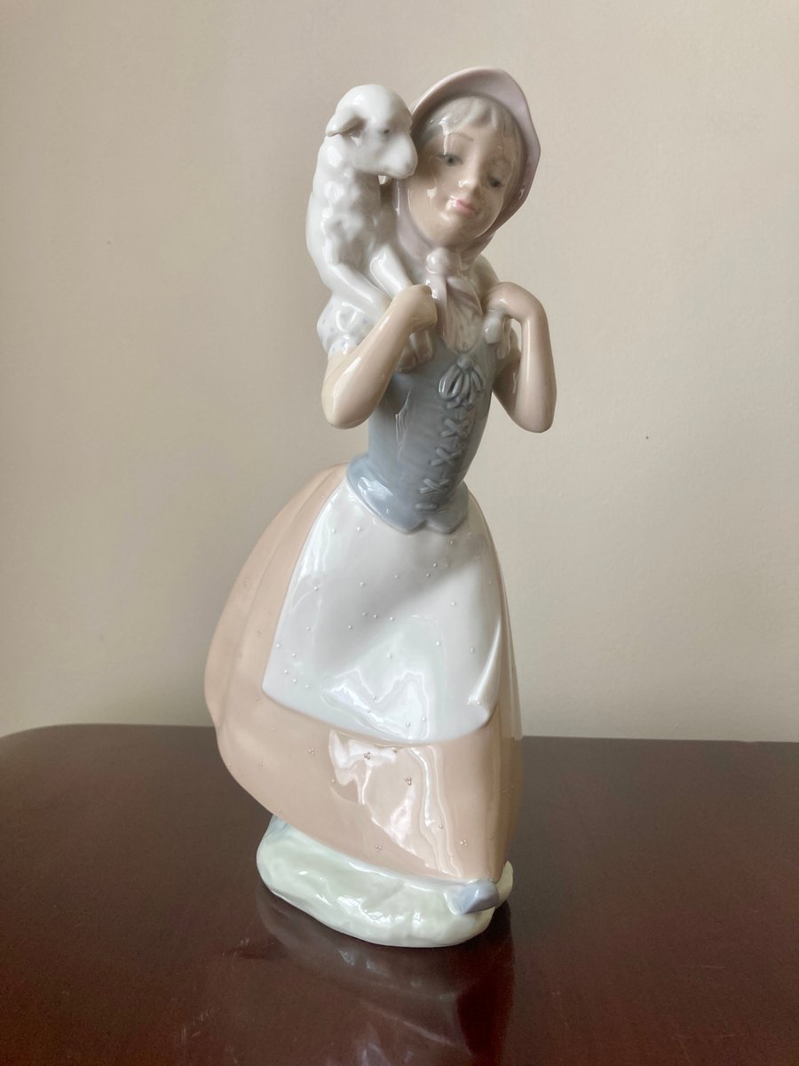 Porcelain Girl with Lam from Nao Lladro, 1970s