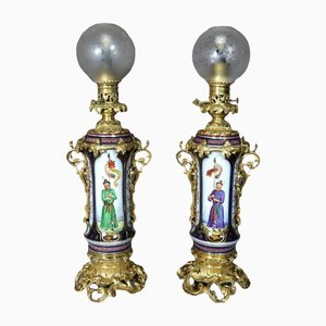 Porcelain & Golden Bronze Lamps, Set of 2-WSV-1249317