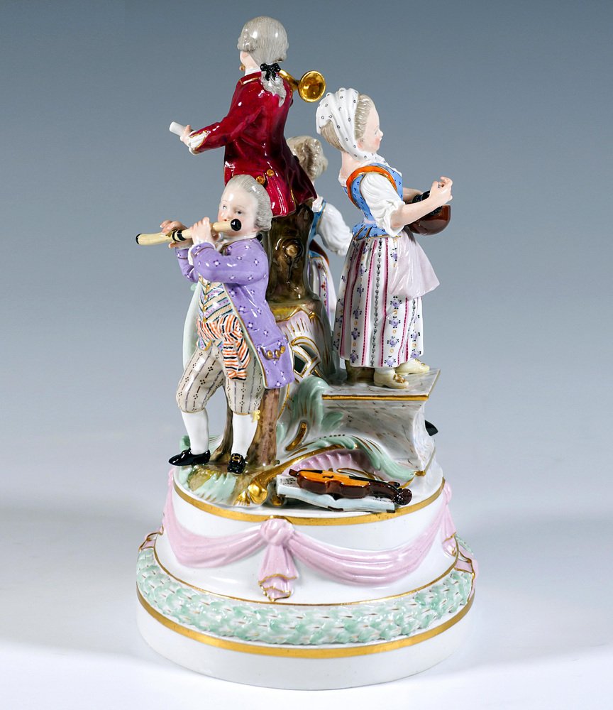 Porcelain Group of 4 Gardening Children Playing Music by J.J. Kaendler for Meissen, 1850s