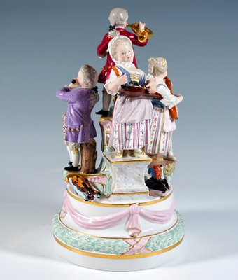 Porcelain Group of 4 Gardening Children Playing Music by J.J. Kaendler for Meissen, 1850s-EMT-1704068