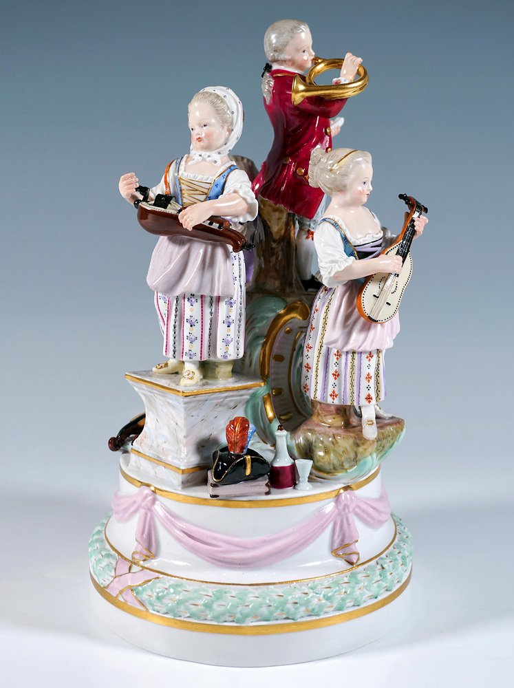 Porcelain Group of 4 Gardening Children Playing Music by J.J. Kaendler for Meissen, 1850s-EMT-1704068