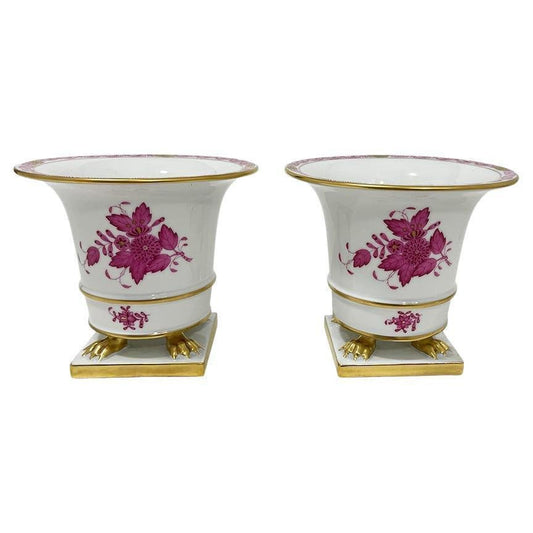 Porcelain & Iron Bouquet Apponyi in Purple from Herend, Hungary, 1960s, Set of 2