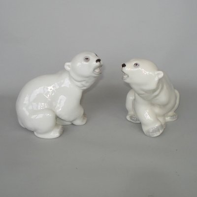 Porcelain Polar Bear and Cubs Sculptures from Lomonosov, 1960s, Set of 3-YGE-703530