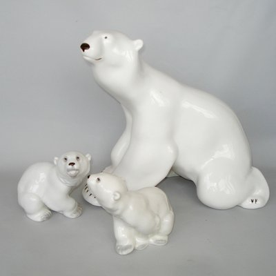 Porcelain Polar Bear and Cubs Sculptures from Lomonosov, 1960s, Set of 3-YGE-703530